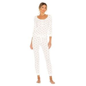 NWT Revolve Plush Thermal Heart Pajama Scrunchie Set In White Red